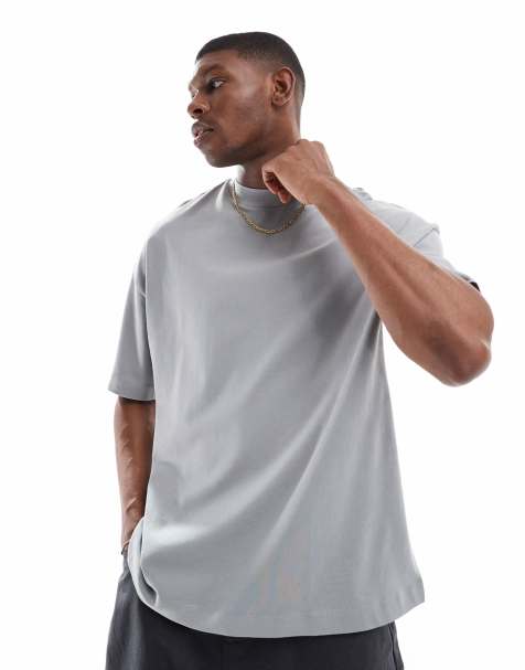ASOS DESIGN – Szary gruby T-shirt oversize z zabudowanym dekoltem - view 1
