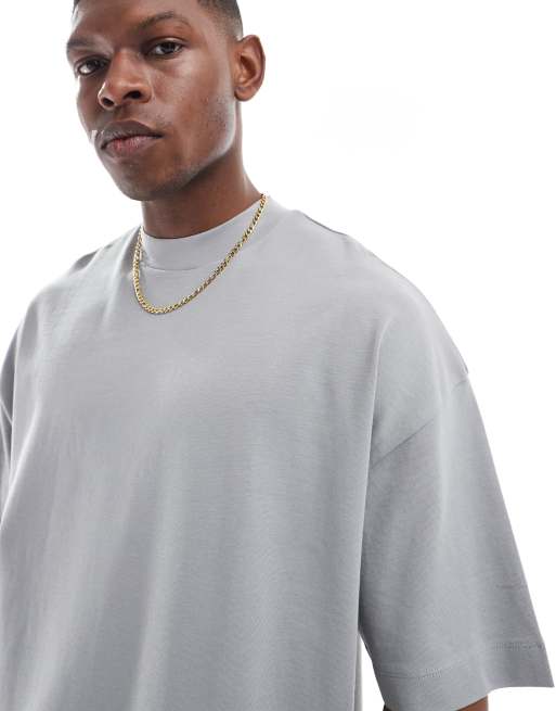 ASOS DESIGN – Szary gruby T-shirt oversize z zabudowanym dekoltem , 2 z 4
