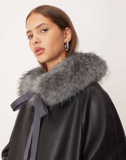 ASOS DESIGN faux fur short collar in grey
