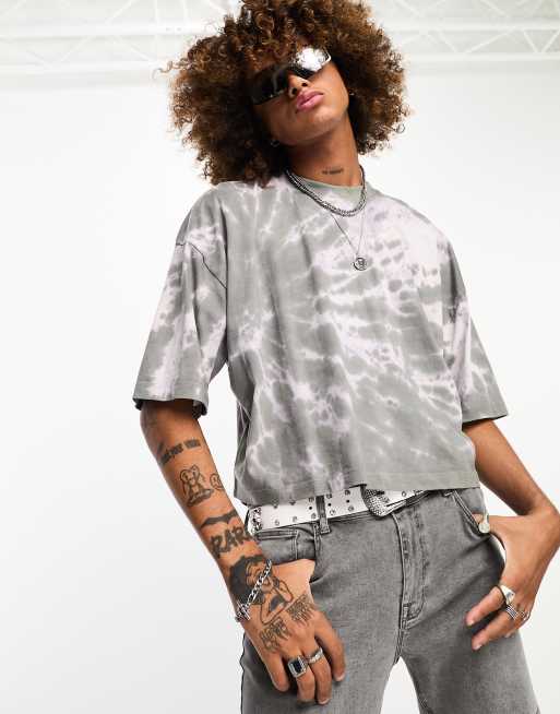 ASOS DESIGN – Szary krótki T-shirt oversize z efektem tie dye