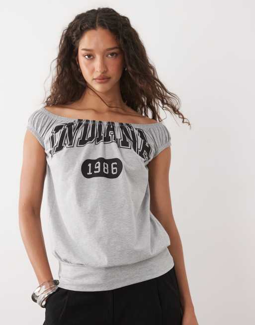 ASOS DESIGN – Szary luźny top z odkrytymi ramionami, 3 z 4