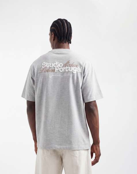 ASOS DESIGN – Szary melanżowy gruby T-shirt o luźnym kroju z wypukłym nadrukiem i haftem - view 1