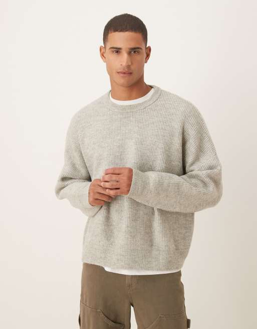 ASOS DESIGN – Szary melanżowy sweter o pudełkowym fasonie super oversize z prążkowanej dzianiny o splocie angielskim