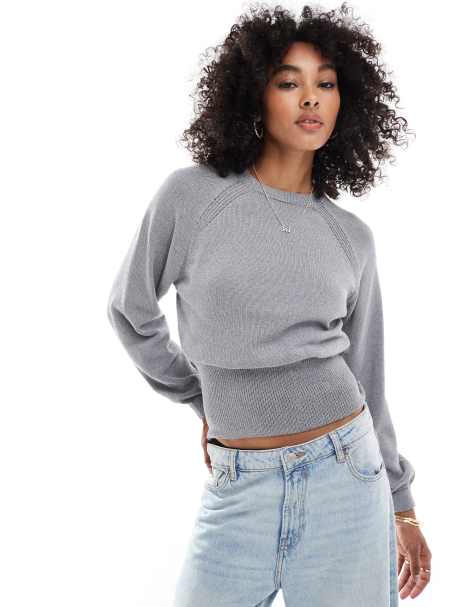 ASOS DESIGN – Szary melanżowy sweter z balonowymi rękawami i obcisłą talią - view 1