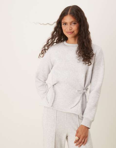 ASOS DESIGN cinched tie side sweater in grey marl