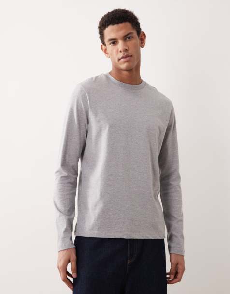 ASOS DESIGN – Szary melanżowy T-shirt basic o regularnym kroju z długimi rękawami - view 1