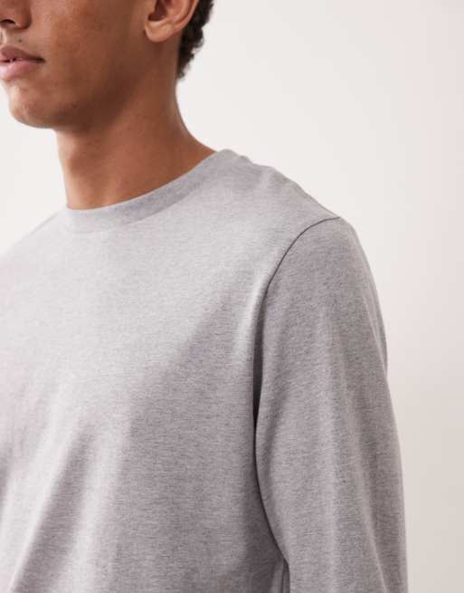 ASOS DESIGN – Szary melanżowy T-shirt basic o regularnym kroju z długimi rękawami, 3 z 5