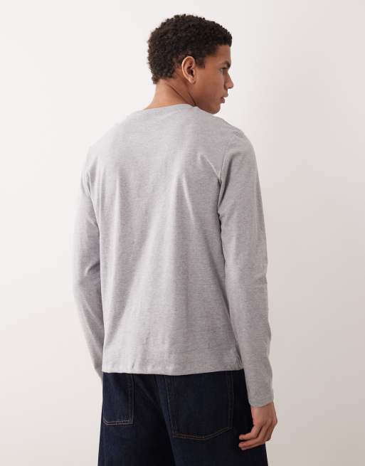 ASOS DESIGN – Szary melanżowy T-shirt basic o regularnym kroju z długimi rękawami, 4 z 5