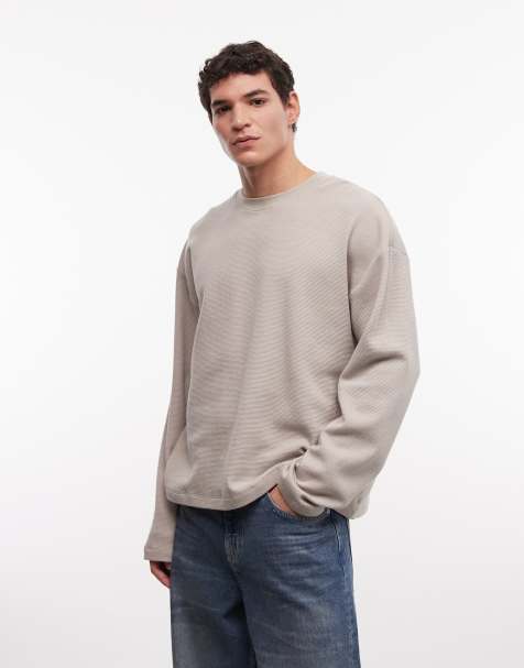 ASOS DESIGN – Szary melanżowy T-shirt o pudełkowym kroju oversize z długimi rękawami o waflowej strukturze - view 1