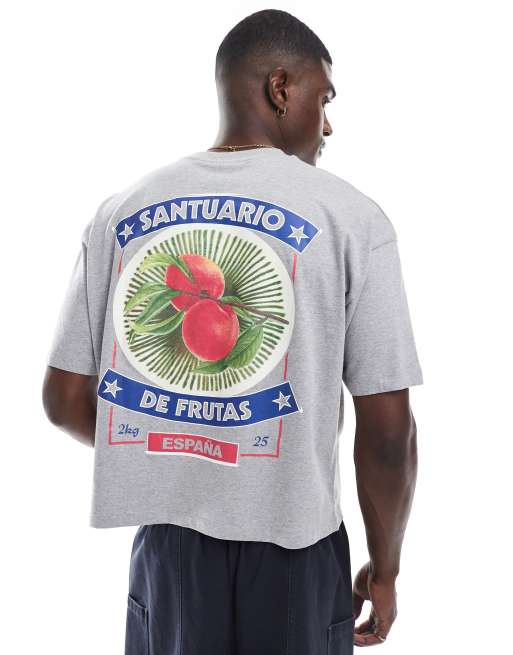 ASOS DESIGN – Szary melanżowy T-shirt o pudełkowym kroju oversize z letnią grafiką