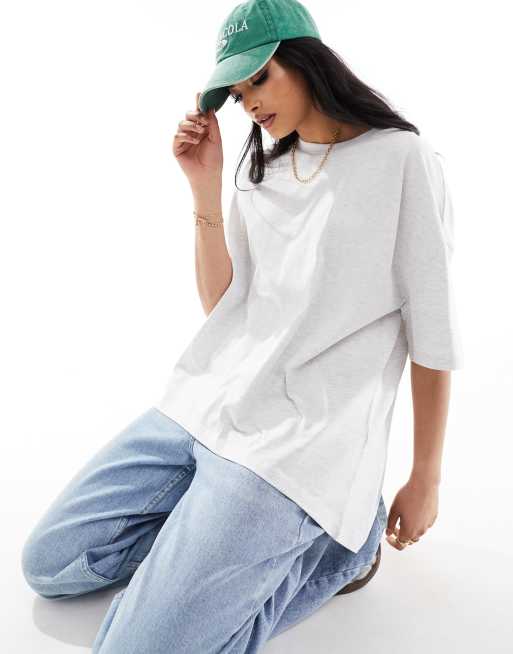 ASOS DESIGN – Szary melanżowy T-shirt oversize z asymetrycznym dołem, 2 z 4