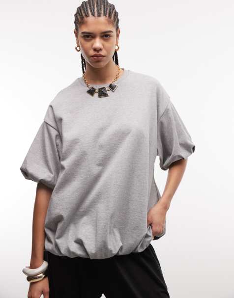 ASOS DESIGN – Szary melanżowy T-shirt oversize z dołem typu bombka - view 1
