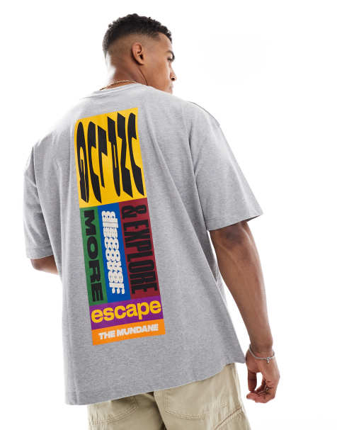 ASOS DESIGN – Szary melanżowy T-shirt oversize z grafiką z przodu i na plecach - view 1