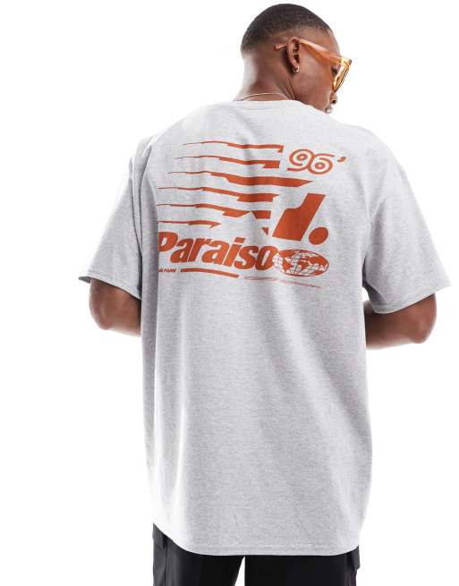 ASOS DESIGN – Szary melanżowy T-shirt oversize z nadrukiem i napisem „Paraiso” na plecach