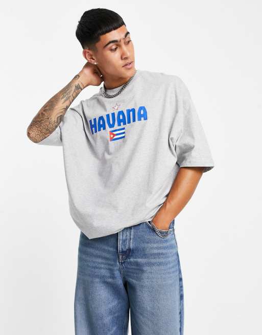 ASOS DESIGN – Szary melanżowy T-shirt oversize z napisem „Havana”