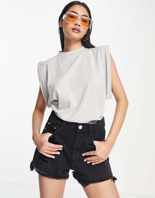 ASOS DESIGN – Szary melanżowy T-shirt oversize z podwijanymi rękawami
