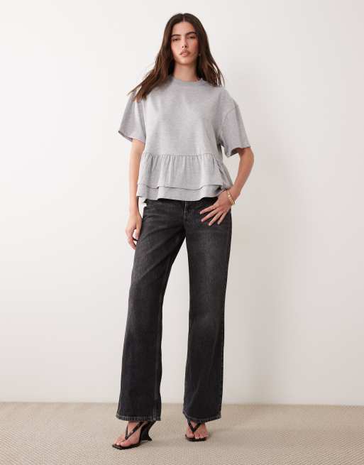 ASOS DESIGN – Szary melanżowy T-shirt oversize z podwójną baskinką, 2 z 4