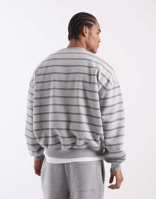 ASOS DESIGN – Szary melanżowy top extreme oversize z okrągłym dekoltem w paski, 5 z 5