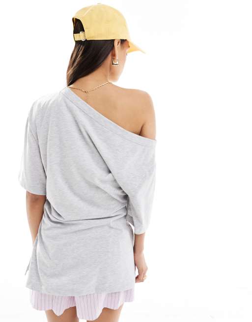 ASOS DESIGN – Szary melanżowy zbierany top na jedno ramię, 3 z 4