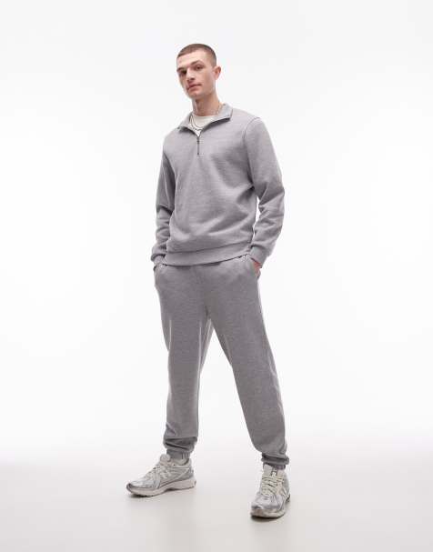 ASOS DESIGN – Szary melanżowy zestaw: bluza z zamkiem pod szyją i zwężane joggersy - view 1