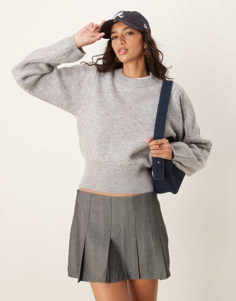 ASOS DESIGN – Szary modelujący sweter z okrągłym dekoltem, profilowanymi rękawami i prążkowanym dołem - view 1