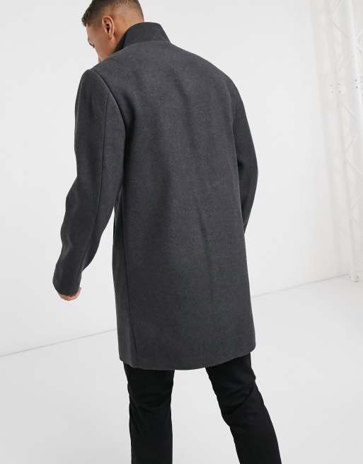 ASOS DESIGN – Szary płaszcz z golfem, z domieszką wełny, 2 z 4