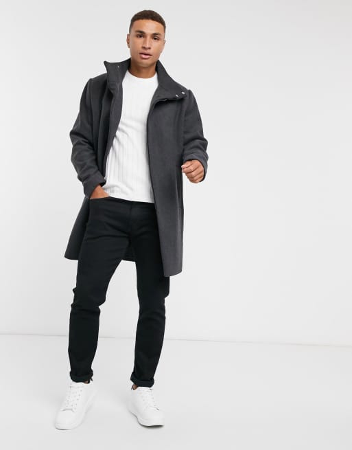 ASOS DESIGN – Szary płaszcz z golfem, z domieszką wełny, 4 z 4