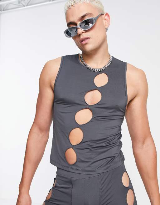 ASOS DESIGN – Szary podkoszulek o krótkim kroju podkreślającym sylwetkę z wycięciami z przodu, część zestawu