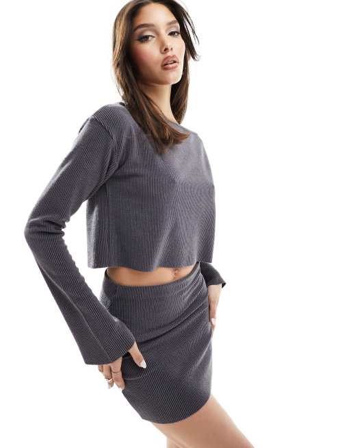 ASOS DESIGN – Szary prążkowany top o luźnym kroju z odkrytymi ramionami, część zestawu