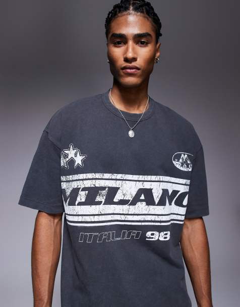 ASOS DESIGN oversized t-shirt with front chest print in washed asphalt 