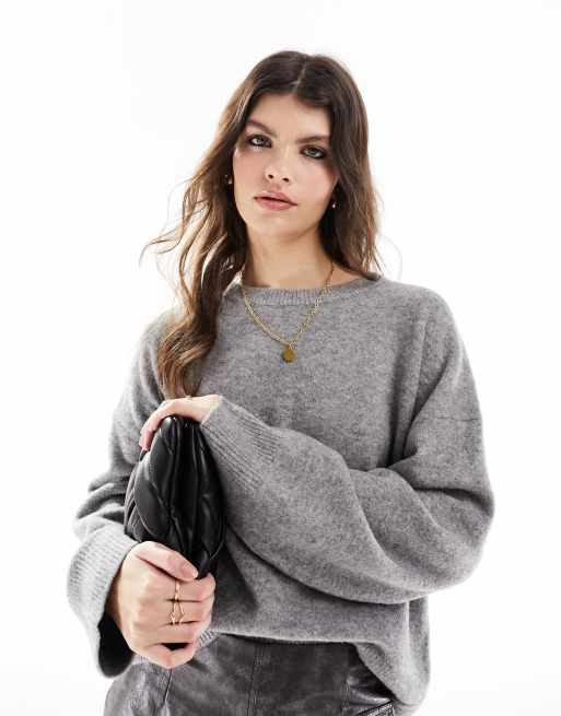 ASOS DESIGN – Szary sweter o pudełkowym kroju z okrągłym dekoltem