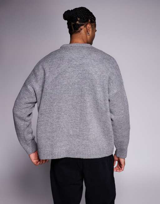 ASOS DESIGN – Szary sweter oversize z fakturowanej dzianiny z okrągłym dekoltem, 3 z 5