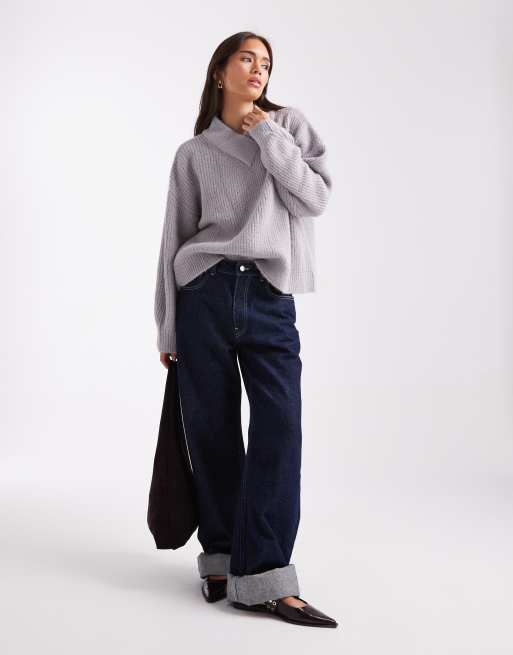 ASOS DESIGN – Szary sweter z dekoltem w kształcie litery V, 3 z 4
