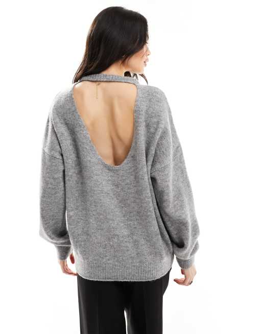 ASOS DESIGN – Szary sweter z płytkim dekoltem i wycięciem na plecach, 4 z 4