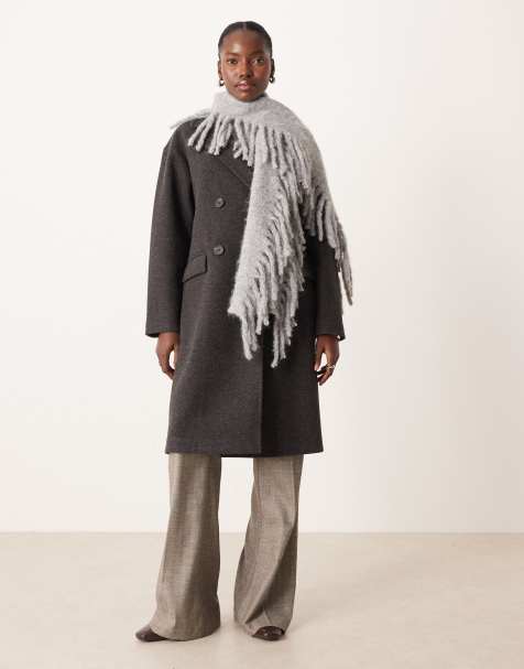 ASOS DESIGN wool mix fringe scarf in grey