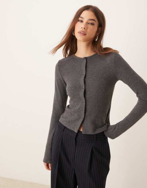 ASOS DESIGN – Szary szczotkowany kardigan o krótkim kroju