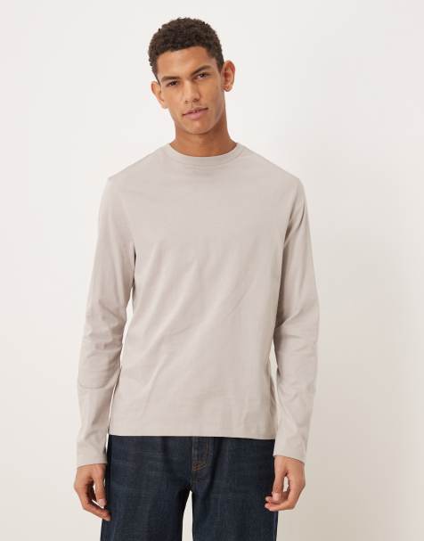 ASOS DESIGN – Szary T-shirt basic o regularnym kroju z długimi rękawami - view 1