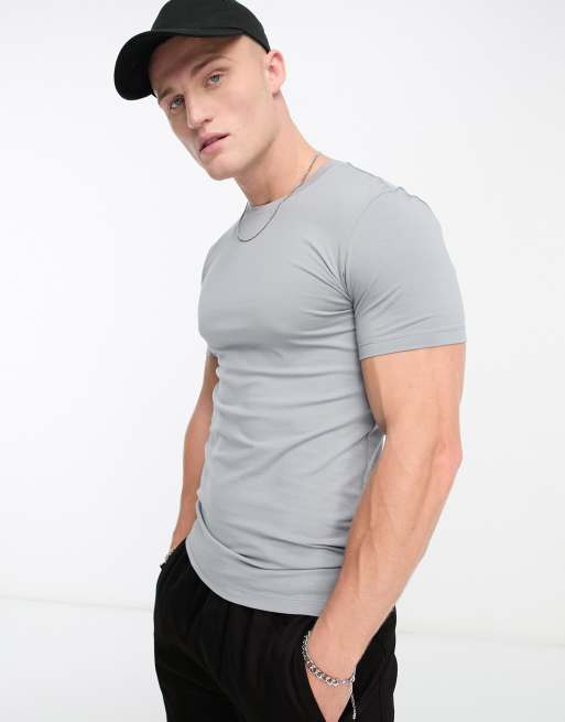 ASOS DESIGN – Szary T-shirt o kroju podkreślającym sylwetkę z okrągłym dekoltem
