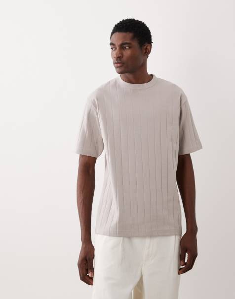 ASOS DESIGN – Szary T-shirt o luźnym kroju, w szerokie prążki - view 1