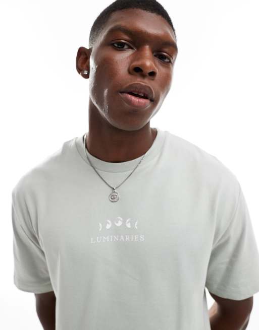 ASOS DESIGN – Szary T-shirt o luźnym kroju z astronomicznym nadrukiem na klatce piersiowej