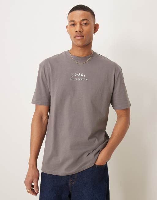 ASOS DESIGN – Szary T-shirt o luźnym kroju z astronomicznym nadrukiem na klatce piersiowej