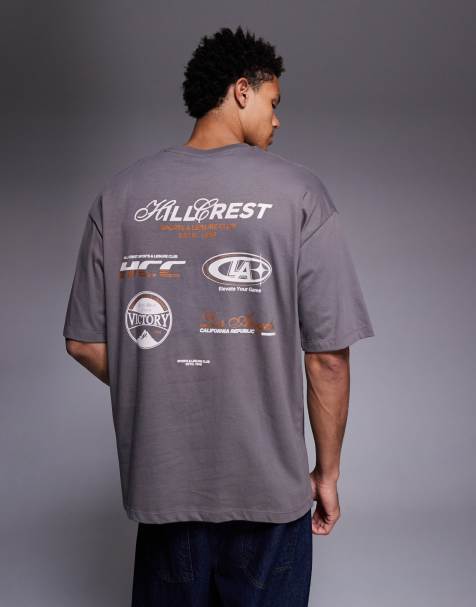 ASOS DESIGN – Szary T-shirt o pudełkowym kroju oversize z grafikami - view 1