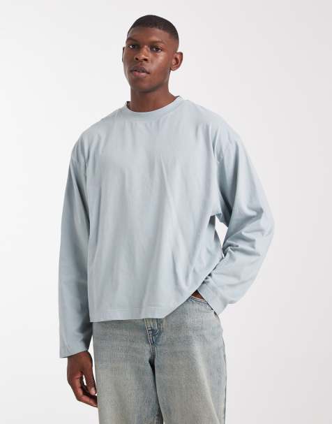 ASOS DESIGN – Szary T-shirt oversize o pudełkowym kroju z długimi rękawami i obniżoną linią ramion - view 1