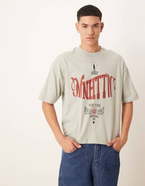ASOS DESIGN boxy oversized t-shirt with front city graphic in grey