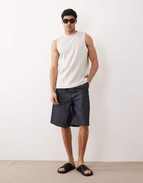 ASOS DESIGN – Szary top oversize bez rękawów w szerokie prążki - view 1