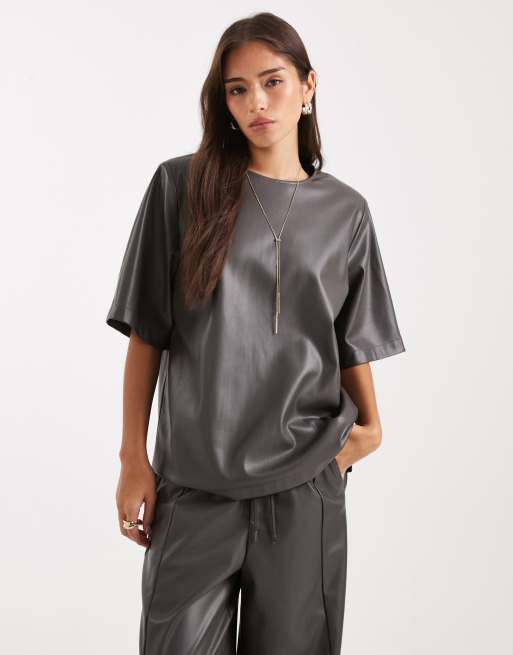 ASOS DESIGN – Szary top oversize z imitacji skóry, część zestawu