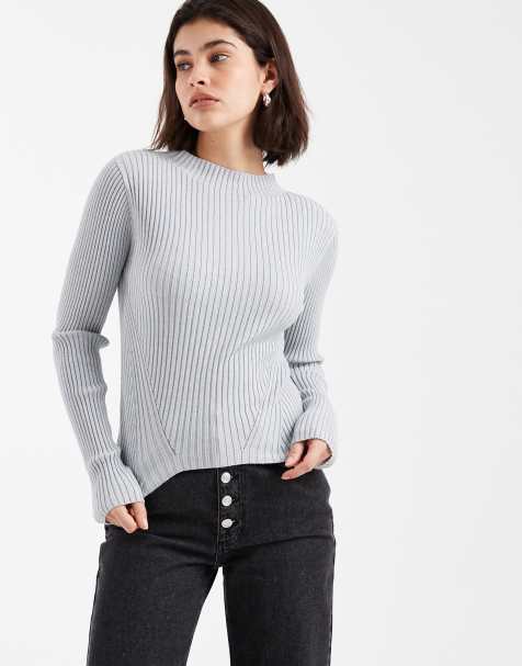 ASOS DESIGN – Szary top z prążkowanej dzianiny z zabudowanym dekoltem - view 1