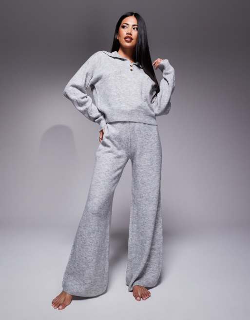 ASOS DESIGN – Szary zestaw odzieży domowej z dzianiny o warkoczowym splocie: sweter i spodnie