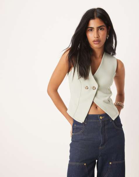 ASOS DESIGN asymmetric waistcoat in sage