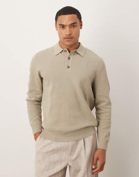 ASOS DESIGN relaxed knitted polo shirt in sage